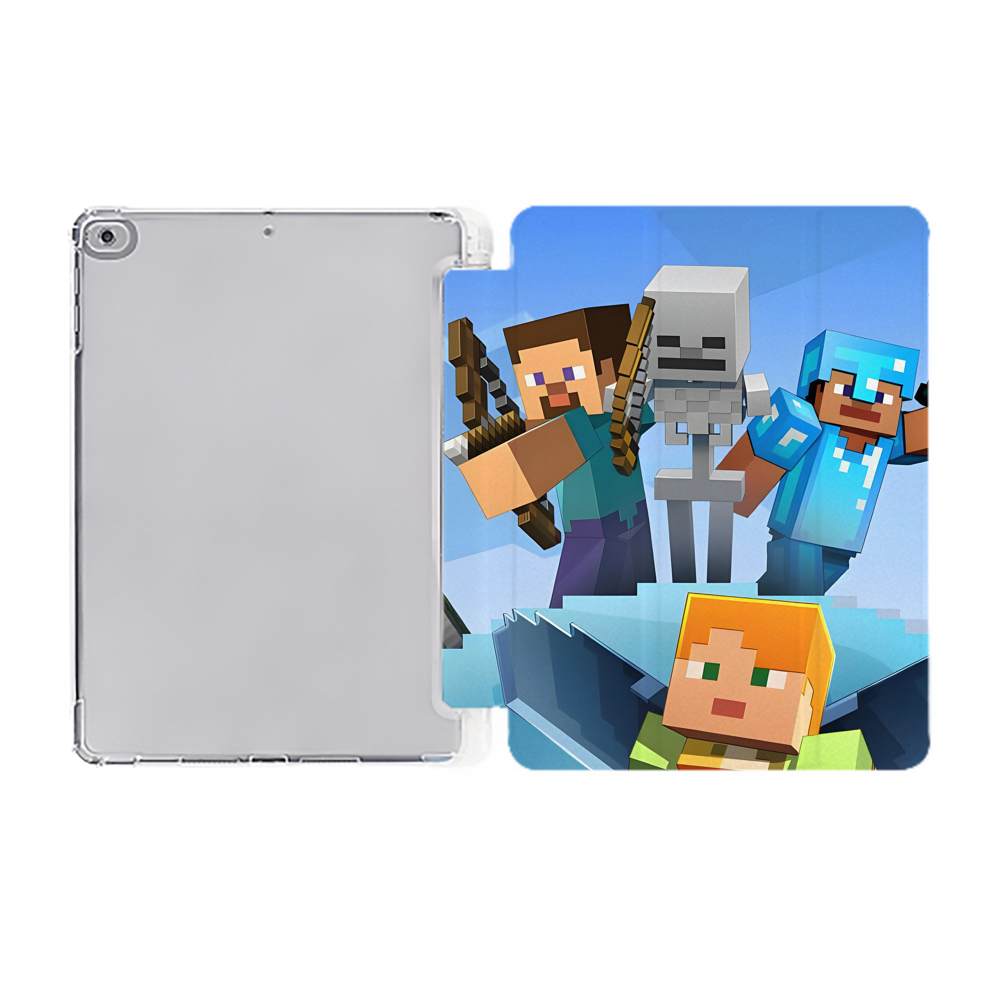 （画像用） マインクラフト ブロックの世界 Minecraft MC Block world IPad ケース ペン収納付き 三つ折りスタンド PUレザー×シリコン 対応機種9.5/10.5/10.9インチ